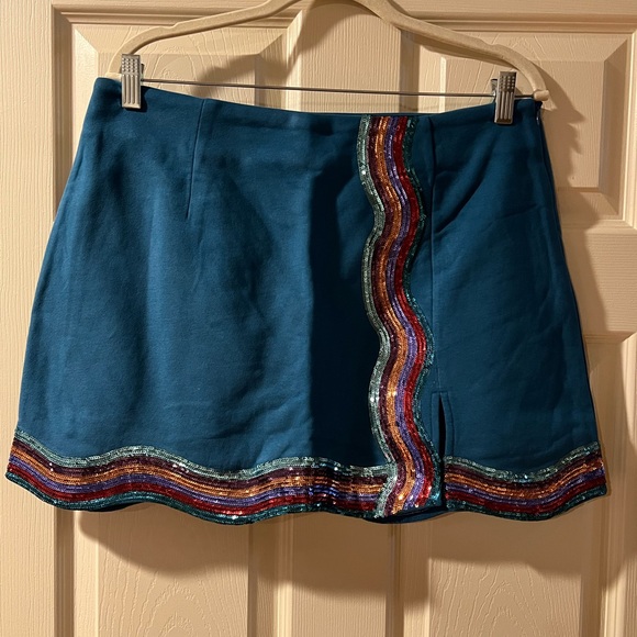 Queen of Sparkles NWT Rainbow Wavy Bottom Skort 
Size L Dark Teal - Picture 2 of 3